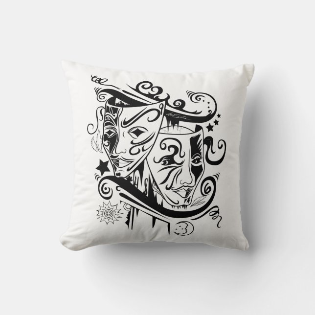 Zodiac - Gemini -  Black & White Throw Pillow (Front)
