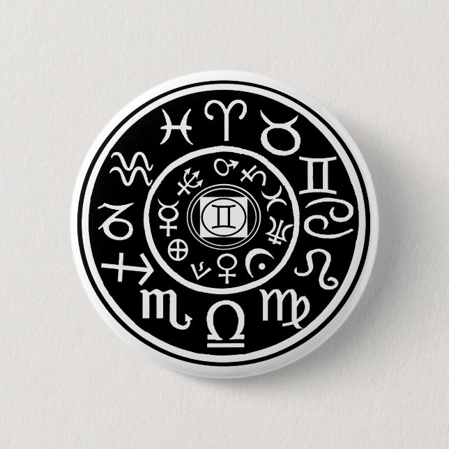 Zodiac - Gemini Constellation & Planetary Design 2 Inch Round Button (Front)
