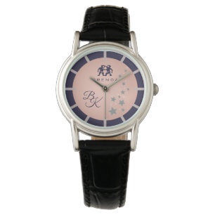 Zodiac Gemini Elegant Rosé Dark Blue Monogrammed Watch