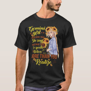 Zodiac Gemini Girl Sunflower Birthday Knows More T T-Shirt