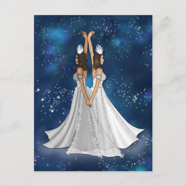 Zodiac Gemini Goddess in Blue Celestial Space Postcard (Front)