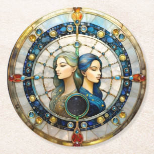Zodiac - Gemini The Twins Round Paper Coaster