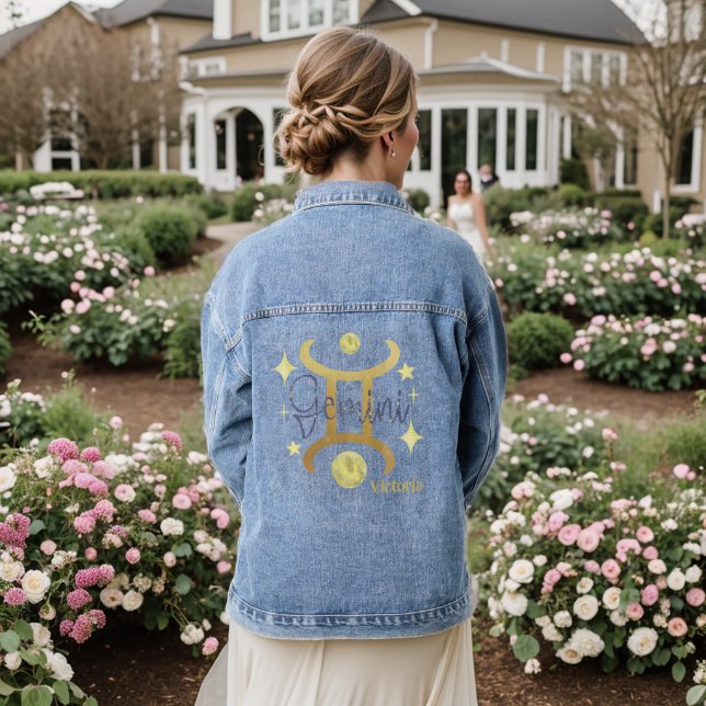 Zodiac Gemini Watercolor Personalized Jean Denim Denim Jacket (Wedding Back)