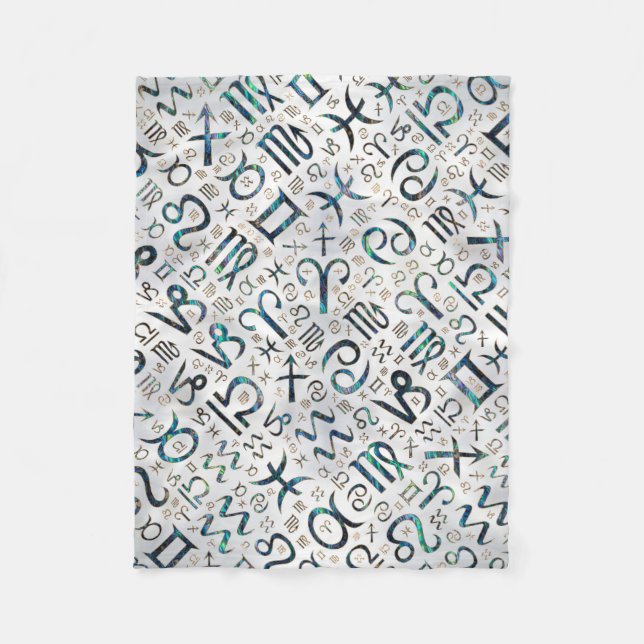 Zodiac glyphs Abalone shell and gold on pearl Fleece Blanket (Front)