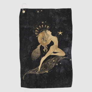 Zodiac Goddess   Cosmic Gold Aries Astrology Golf Towel