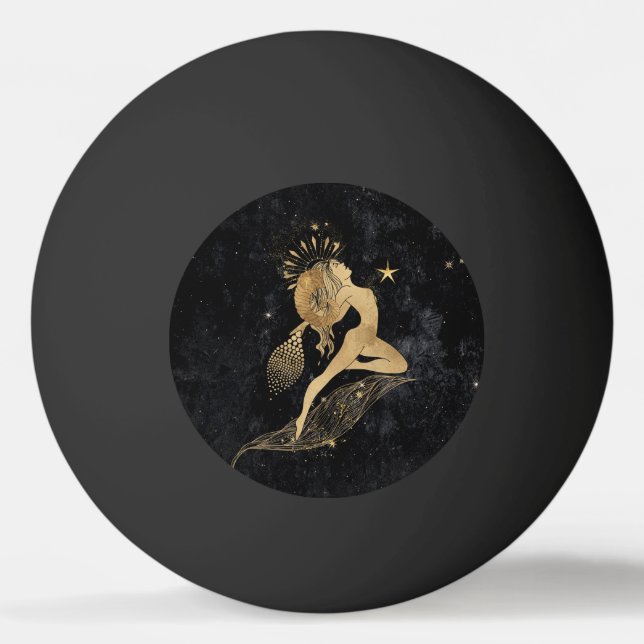 Zodiac Goddess | Cosmic Gold Aries Astrology Ping Pong Ball (Front)