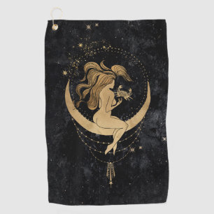 Zodiac Goddess   Cosmic Gold Cancer Astrology Golf Towel