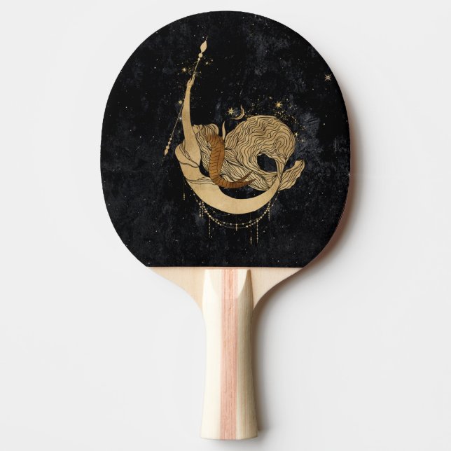 Zodiac Goddess | Cosmic Gold Capricorn Astrology Ping Pong Paddle (Front)