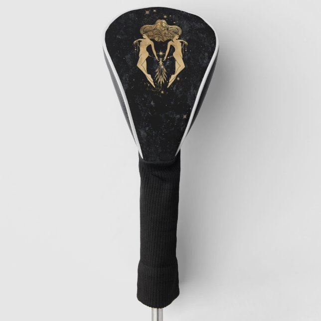 Zodiac Goddess | Cosmic Gold Gemini Astrology Golf Head Cover (Front)