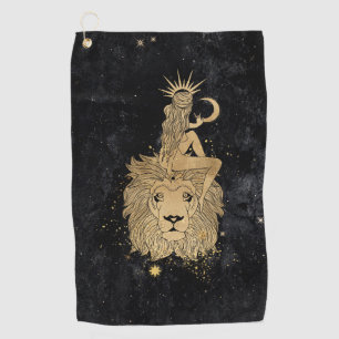 Zodiac Goddess   Cosmic Gold Leo Astrology Golf Towel