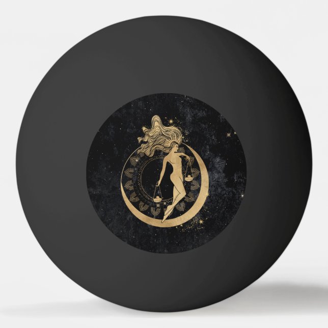 Zodiac Goddess | Cosmic Gold Libra Astrology Ping Pong Ball (Front)