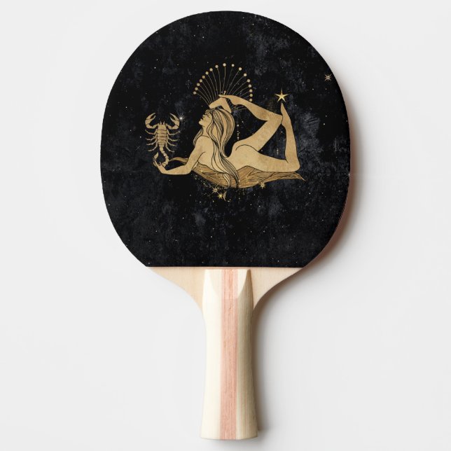Zodiac Goddess | Cosmic Gold Scorpio Astrology Ping Pong Paddle (Front)
