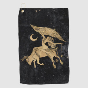 Zodiac Goddess   Cosmic Gold Taurus Astrology Golf Towel