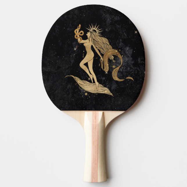 Zodiac Goddess | Cosmic Gold Virgo Astrology Ping Pong Paddle (Front)