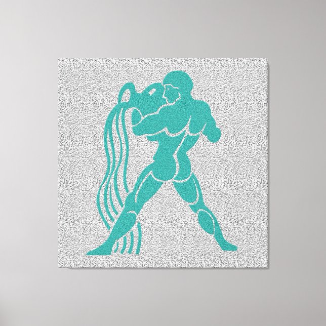 Zodiac Grey White Turquoise Water Bearer Aquarius Canvas Print (Front)