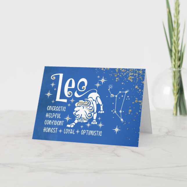 Zodiac Leo Birthday With Sign Constellation Card (Front)