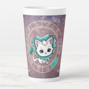 Zodiac Leo Cute Cat Wheel Planet Astrology Latte Mug