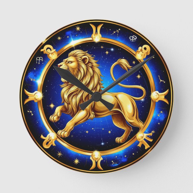 Zodiac Leo Emblem Round Clock (Front)