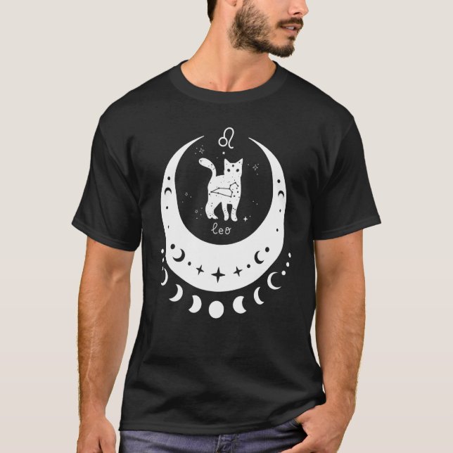 Zodiac Leo Horoscope Astrology Sign Cat Crescent M T-Shirt (Front)