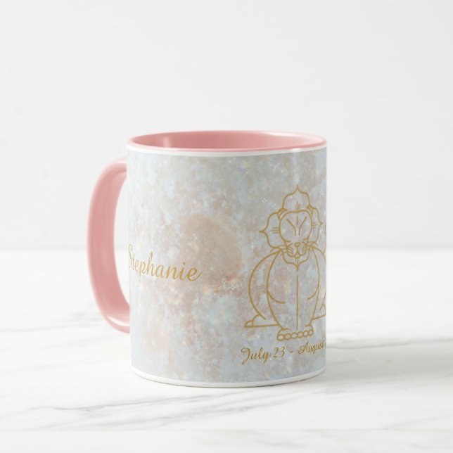 Zodiac Leo Star Sign Celestial Monogram Glitter Mug (Front Left)