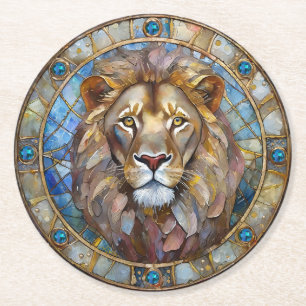 Zodiac - Leo the Lion Round Paper Coaster
