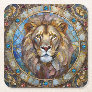 Zodiac - Leo the Lion Square Paper Coaster