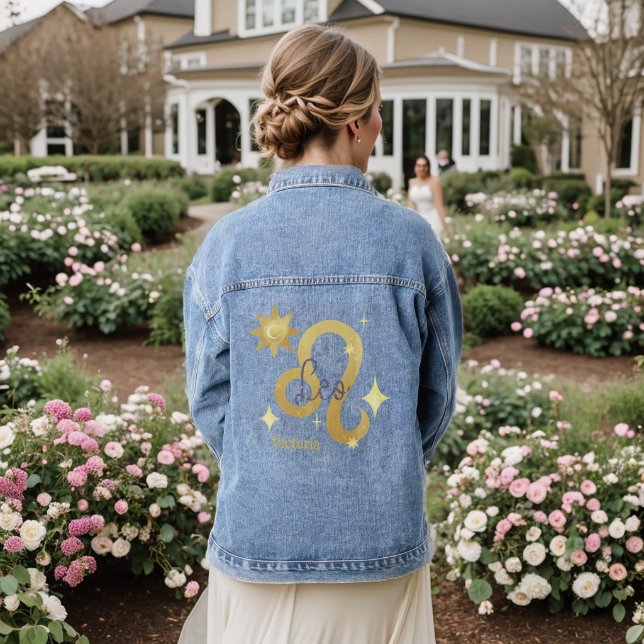 Zodiac Leo Watercolor Personalized Jean Denim Jacket (Wedding Back)