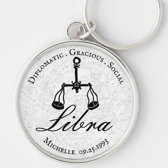 Zodiac Libra Astrology Personality White Custom  Keychain (Front)