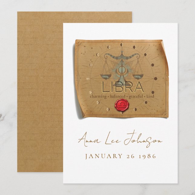 ZODIAC - Libra - Personalized Birthday Card (Front/Back)