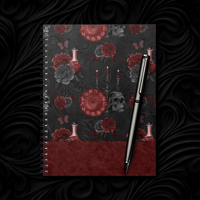 Zodiac Magic Crimson | Henna Red Gothic Skull Rose Notebook (Creator Uploaded)