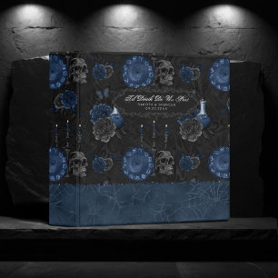 Zodiac Magic   Dark Navy Blue Gothic Skull Roses Binder