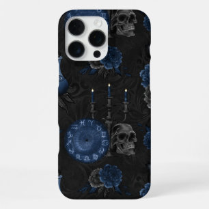 Zodiac Magic   Dark Navy Blue Gothic Skull Roses iPhone 16 Pro Max Case