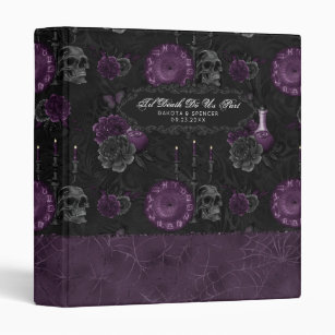 Zodiac Magic   Dark Purple Plum Gothic Skull Roses Binder