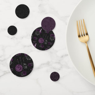 Zodiac Magic   Dark Purple Plum Gothic Skull Roses Confetti