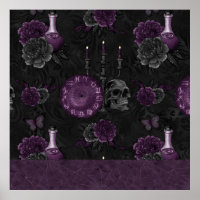 Zodiac Magic | Dark Purple Plum Gothic Skull Roses