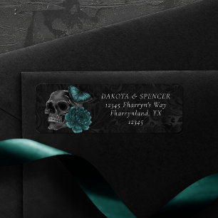 Zodiac Magic Dark Teal Green Gothic Skull Roses