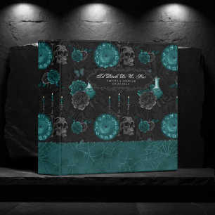Zodiac Magic   Dark Teal Green Gothic Skull Roses Binder