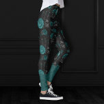 Zodiac Magic | Dark Teal Green Gothic Skull Roses Leggings<br><div class="desc">Unique wearable art! Sophisticated palette of mixed medium abstract textures add the perfect pop of colour for your personal style. Also transferable to school/office supplies, party accessories, or decor for an easy do-it-yourself home makeover room facelift! For other products or colours, visit the JustFharryn store @ Zazzle or contact the...</div>