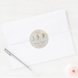 Zodiac Moon Celestial Monogram Date Wedding  Classic Round Sticker