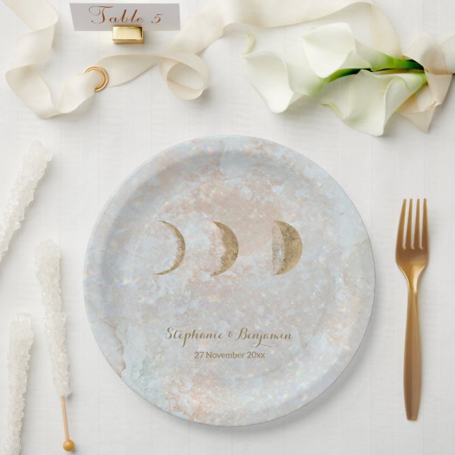 Zodiac Moon Typography Celestial Simple Wedding  Paper Plate (Wedding)