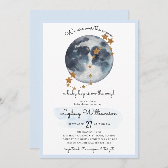 Zodiac Over The Moon Baby Shower Invitation (Front/Back)