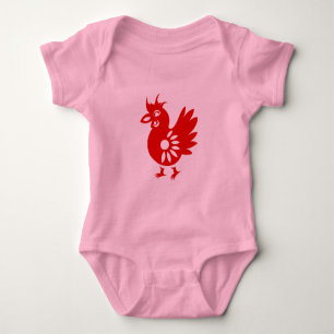 ZODIAC PAPERCUT ROOSTER ILLUSTRATION BABY BODYSUIT
