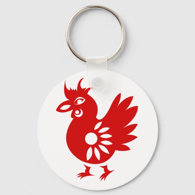 ZODIAC PAPERCUT ROOSTER ILLUSTRATION KEYCHAIN (Front)