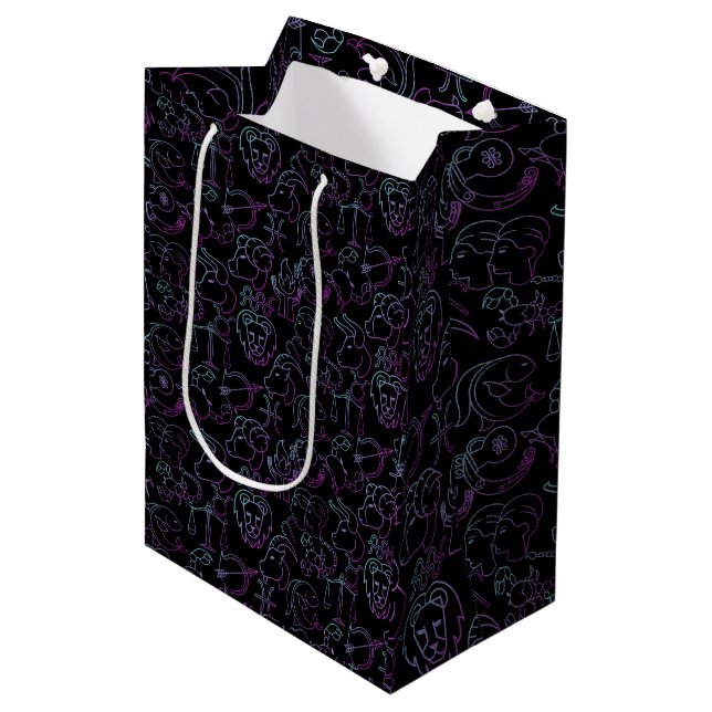 Zodiac Pattern. Luminous x4.b Black BG Medium Gift Bag (Front Angled)