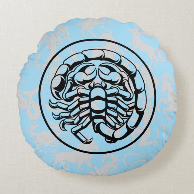 Zodiac Pattern Z02 - Scorpio.w L Blue BG Round Pillow (Front)