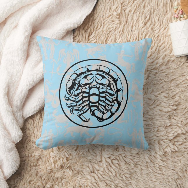Zodiac Pattern Z02 - Scorpio.w L Blue BG Throw Pillow (Blanket)