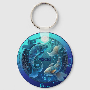 Zodiac Pisces Customise NAME, DATE Keychain