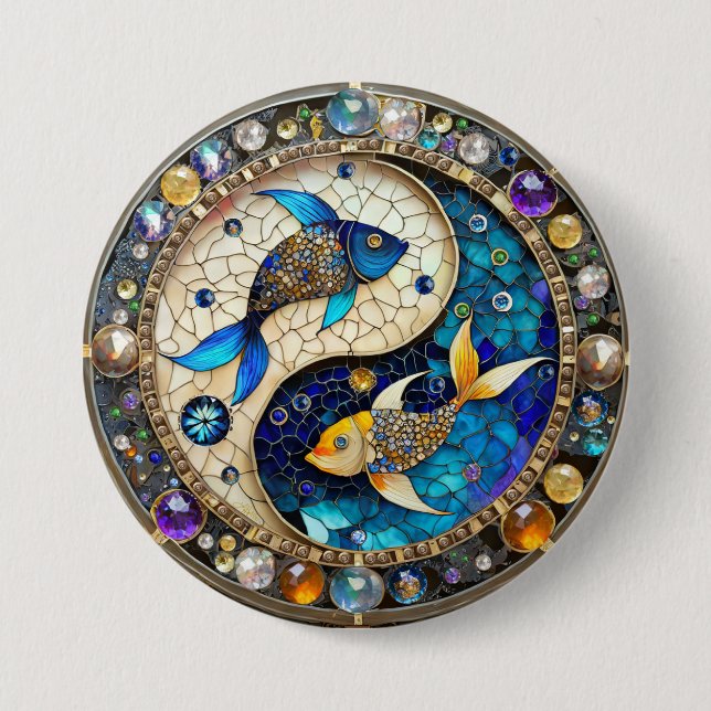 Zodiac - Pisces Fish Yin and Yang 3 Inch Round Button (Front)