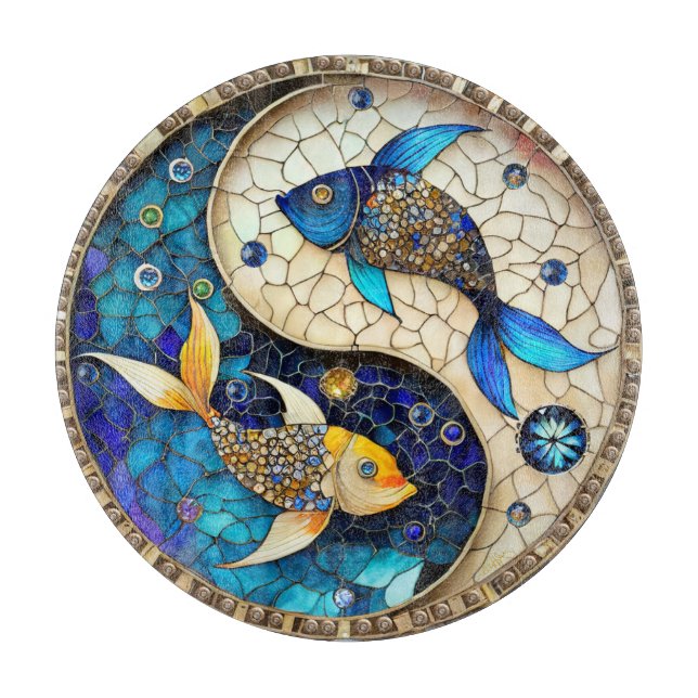Zodiac - Pisces Fish Yin and Yang Cutting Board (Front)