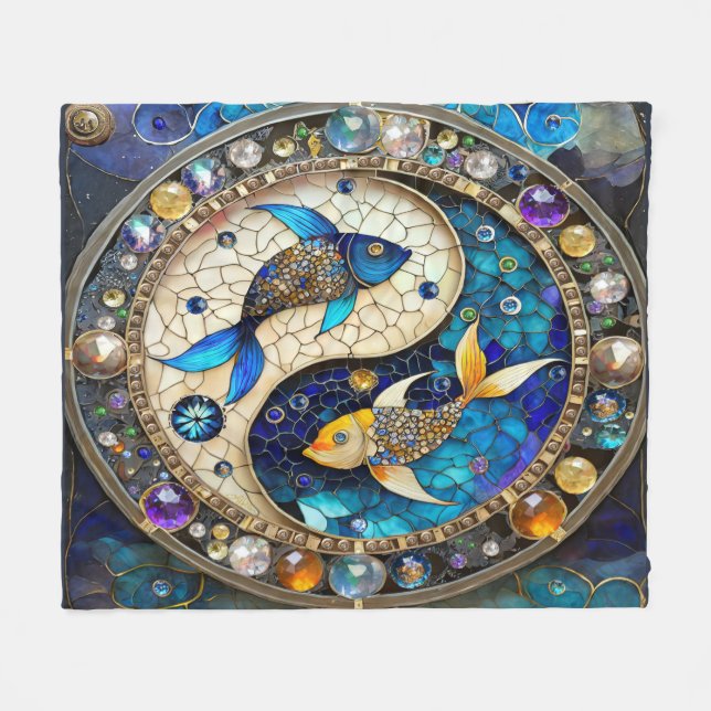 Zodiac - Pisces Fish Yin and Yang Fleece Blanket (Front (Horizontal))